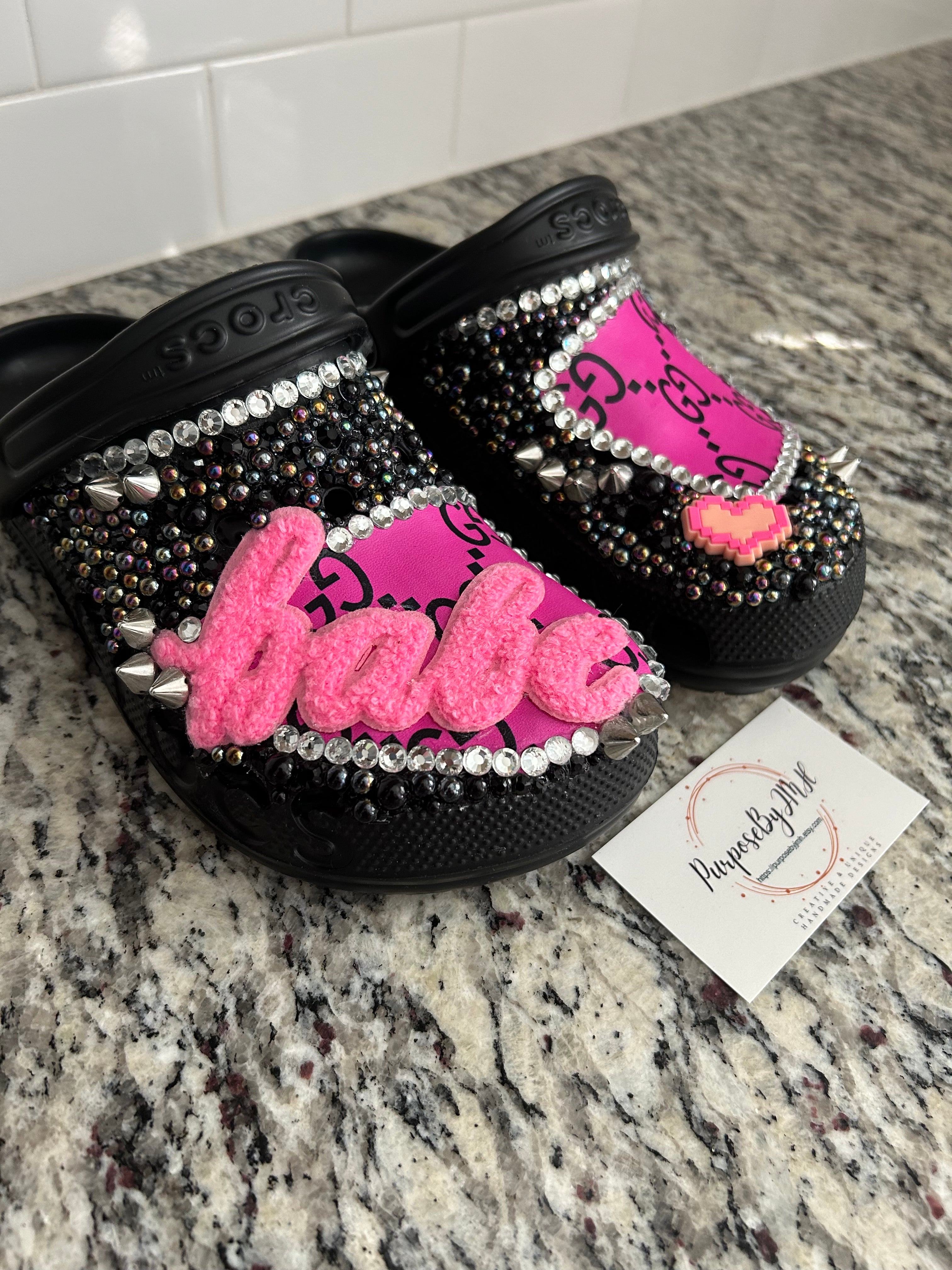 Ladies Edgy Pink Black Crocs Size 8