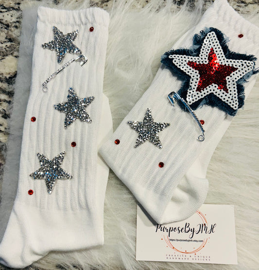 Ladies Junk Socks - white/denim/red/silver