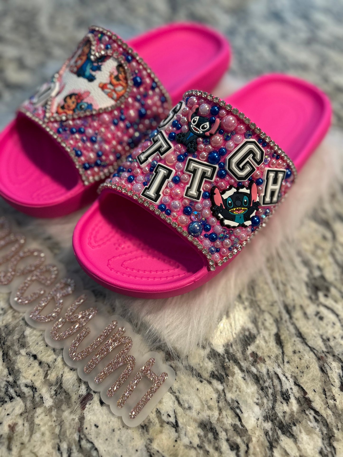 LILO & STITCH inspired Crocs - bright pink - size J5 (big kids size 5)