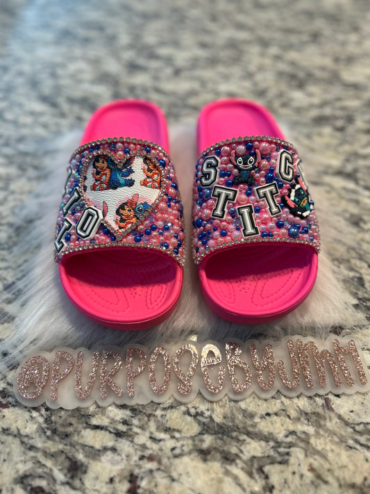 LILO & STITCH inspired Crocs - bright pink - size J5 (big kids size 5)