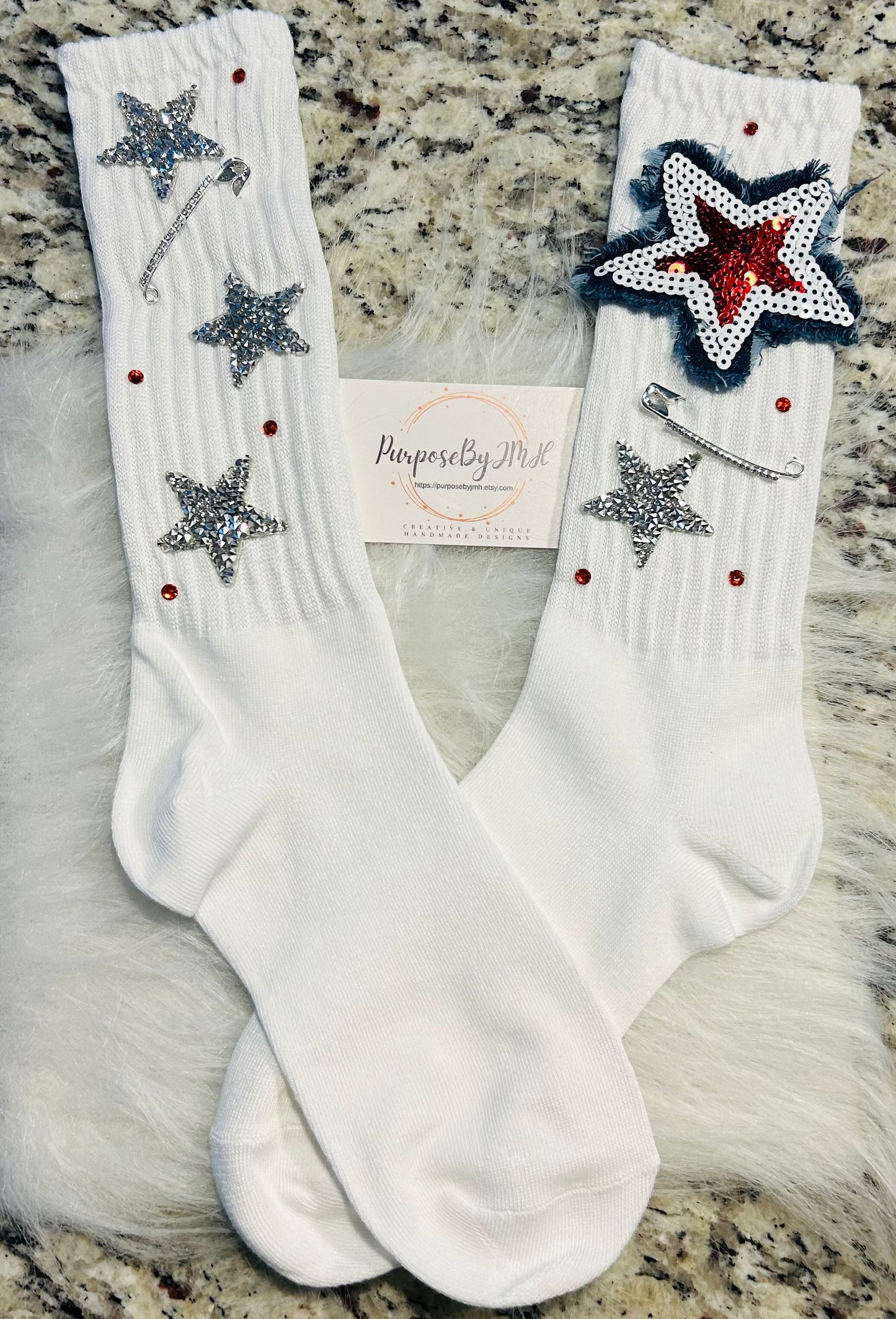 Ladies Junk Socks - white/denim/red/silver