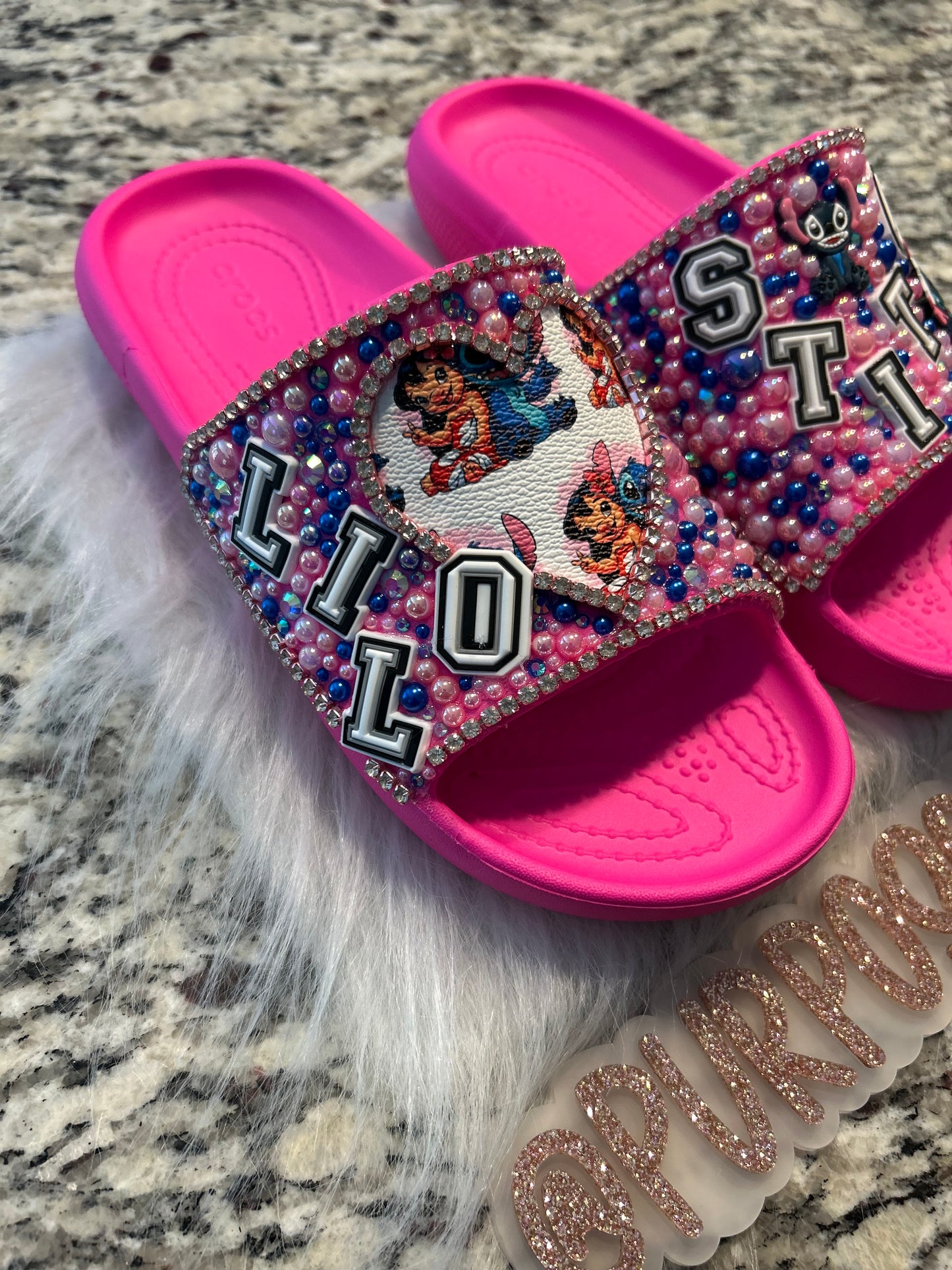 LILO & STITCH inspired Crocs - bright pink - size J5 (big kids size 5)