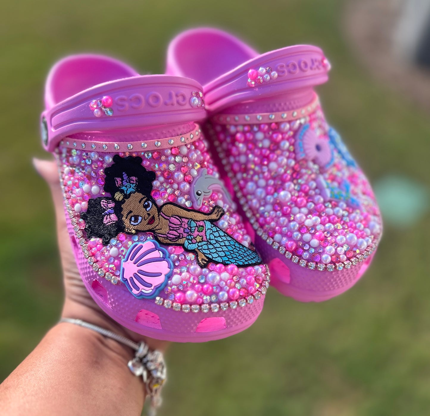 Pink Kids Mermaid Crocs - Size 13c